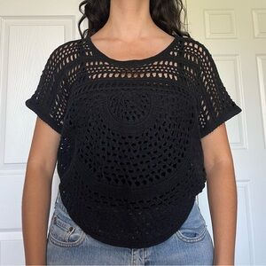 Black Crochet Knit Top